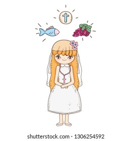 little girl and set icons in first communion celebration