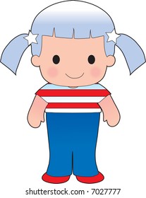 Little girl in a shirt with the American flag on it