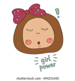 Little girl for shirt. Beautiful greeting card. Vector illustration EPS10. Children printing shirt. ?ute girl in a reverie.