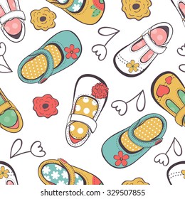Little girl shoes seamless pattern. Illustration in vector format