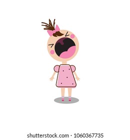 Little girl shouting with her mouth wide open, childish whims. Vector cartoon illustration