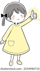 Little girl show agreement with thumb up hand gesture. Vector illustration.