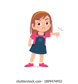 little girl show disagreement with thumb down gesture