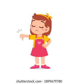 little girl show disagreement with thumb down gesture