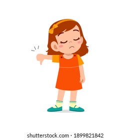 little girl show disagreement with thumb down gesture