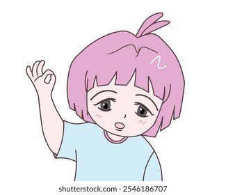 Niña mostrando su mano diciendo OK, Vector de ilustración, eps, dibujos animados