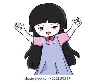 Niña mostrando su mano diciendo OK, Vector de ilustración, eps, dibujos animados