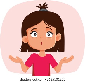 "Little Girl Shrugging Feeling Indecisive Vetor Character" (em inglês). Criança pequena sem saber o que fazer sentindo-se intrigada e curiosa