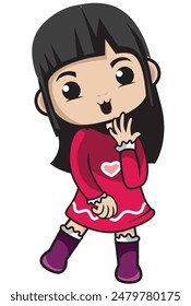 little girl shy vector illustration