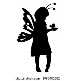 Little girl silhouette with buttefly wings. Vector illustration.