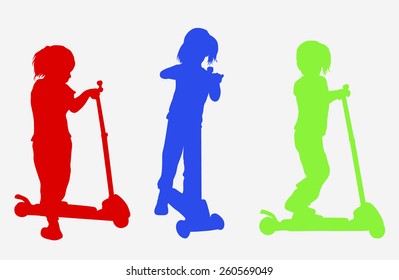 little girl silhouette with scooter