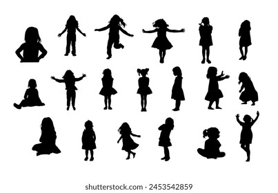 Little girl silhouette, Vector silhouette of children, children standing silhouettes