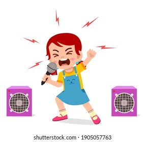little girl sing a song on stage and screaming