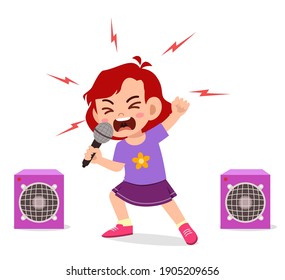 little girl sing a song on stage and screaming