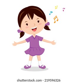 Little girl singing. Cheerful girl singing happily.