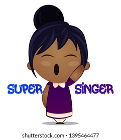 Little girl is singing, illustration, vector on white background.