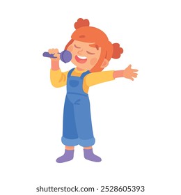 Menina Cantando no Microfone no Palco Ilustração Vetor