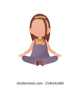 Little girl sits in the lotus position. Isolated on white background. Vector.