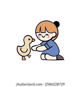 Little girl sitting with chicken logo vector design