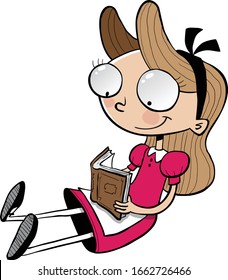 little girl sitting down reading a good book
