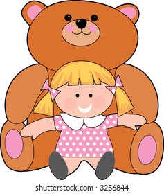 Little girl sitting with a giant teddy bear