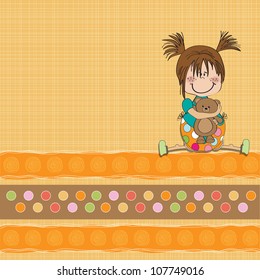 little girl sitting with her ??teddy bear