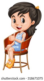 Little Girl Sitting On Chair Illustration