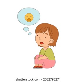 Little Girl Sitting on the Floor with Emotion Face in Bubble Vector Illustration