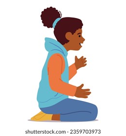 Little Girl Sitting On The Floor, Engrossed In A Conversation With Someone, Her Animated Gestures And Sincere Expression Revealing Her Engagement And Enjoyment In The Chat. Cartoon Vector Illustration