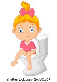 Little Girl Sitting On The Toilet