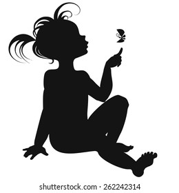 Little Girl Sitting Silhouette Vector Stock Vector (Royalty Free ...