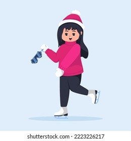 Little Girl Skating Character Illustration