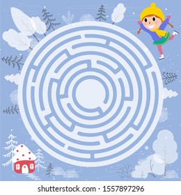 Little girl skating. Educational game for children. A fun maze for young children. Cartoon vector illustration.