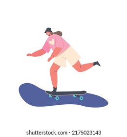 Little Girl Skating and Jumping on Skateboard in Park. Child Skateboarding Hobby. Kid Female Character Perform Stunts on Skate Board at Rollerdrome, Extreme Activity. Cartoon Vector Illustration