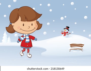 Little girl skaTing on a frosty winter's day.