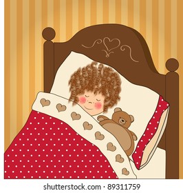 little girl sleep with her toy
