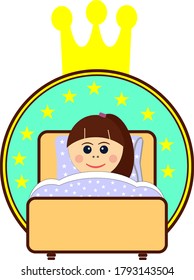 Little girl sleepeng in her bed, little princess with crown