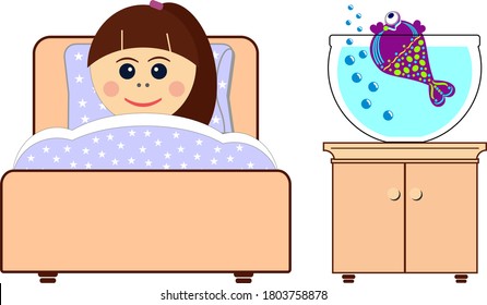 Little girl sleepeng in her bed, time to sleep 