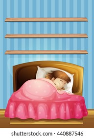 Little girl sleeping in bed illustration