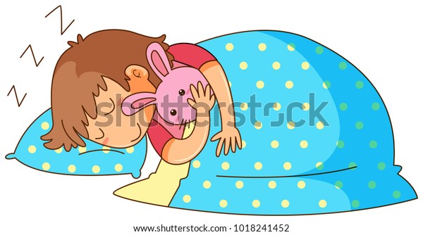 Petite Fille Qui Dort Avec Une Image Vectorielle De Stock Libre De Droits