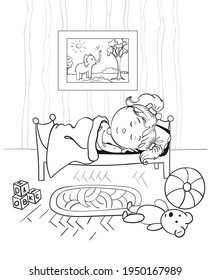 Little Girl Sleeping Her Room Contour Stock Vector (Royalty Free ...