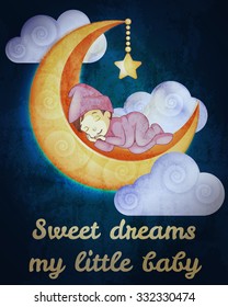 Little girl sleeping on the moon card
