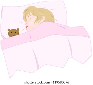 Little girl sleeping with a teddy bear