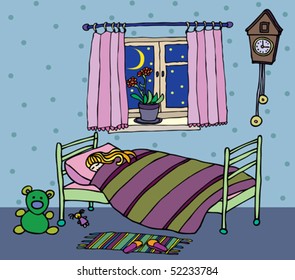 Little girl sleeps in the bed.