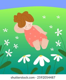 Little girl slipping in summer meadow