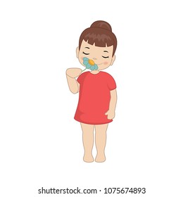 Little girl smelling flower. Cartoon style illustration isolated on white background.