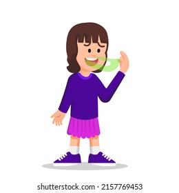a little girl smells her very smelly breath