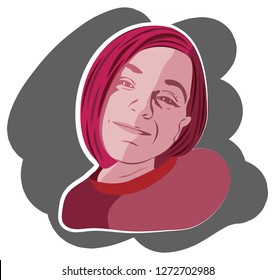 Little girl smiling, adhesive, artistic illustration. Stylized shape, silhouette of a little girl. Sticker