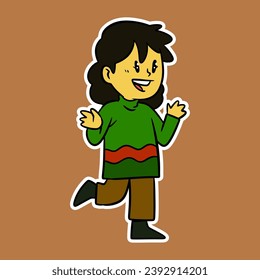 little girl smiling, cartoon illustration