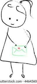 little girl smiling with a letter - hand drawn - doodle